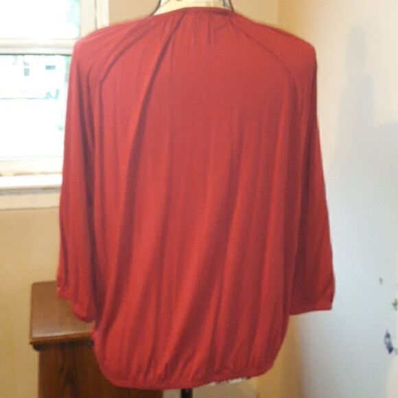 💫💫💫MICHAEL KORS DARK RED LONG SLEEVE SCOOPNECK FLOWY BLOUSE PETITE M - Picture 4 of 4